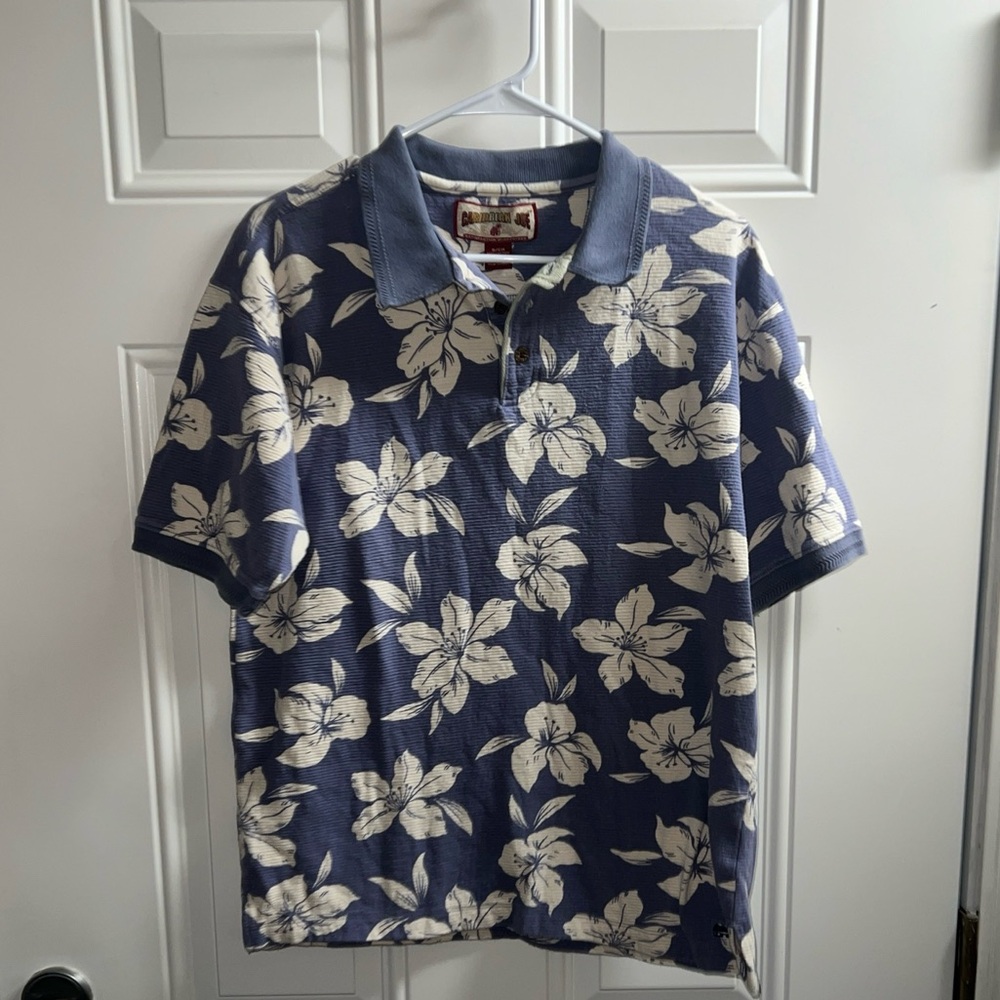 Carribean Joe Mens Blue with Floral Print Short Sleeve Polo S
